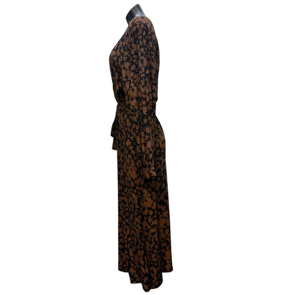 NWT Rails Brown & Black Floral Print Belted Maxi Dress L - Picture 4 of 8